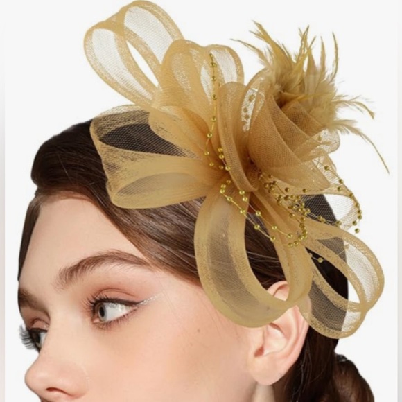 Fascinators Hat Women Tea Party Headband Flower Cocktail Mesh One Size Yellow - Picture 2 of 8